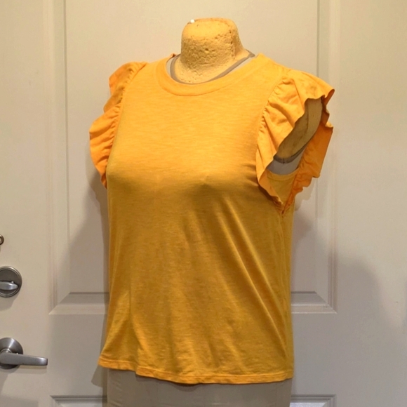 EUC Banana Republic L Malibu Tee Cotton Blend Mustard Yellow Ruffle Tank - Picture 6 of 6